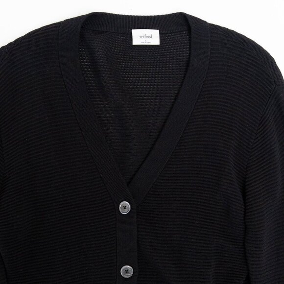 Aritzia Wilfred Light Cropped Cardigan Sweater Black Linen Blend Small - Picture 4 of 11